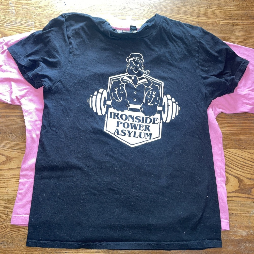 Ironside Power Asylum Gym Black Tee Body Building Weightlifting 100% Cotton M